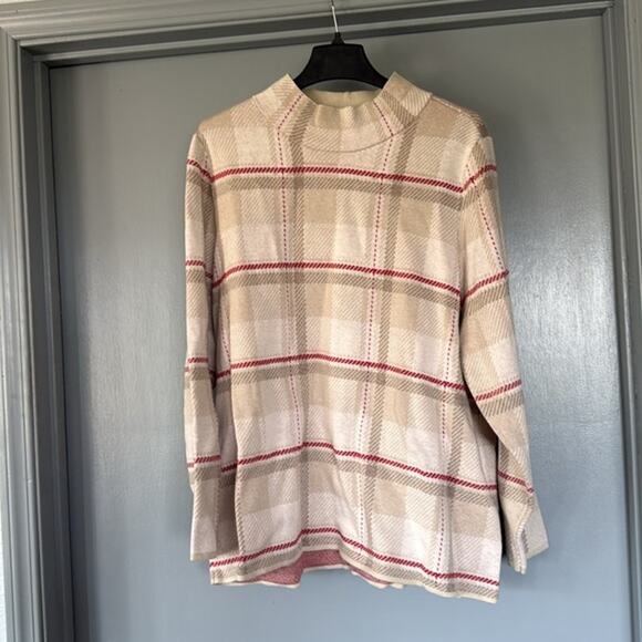 Lands End Women's Windowpane Plaid Turtle Neck Sweater Long Sleeves sz 2X - Picture 1 of 6